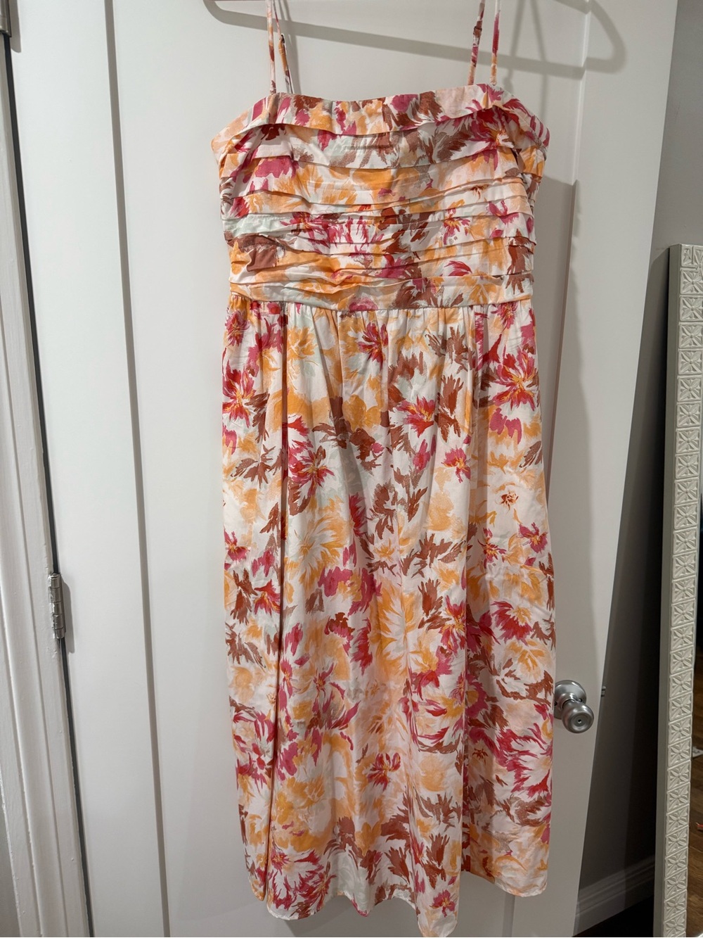 Abercrombie Floral Spaghetti-Strap Maxi Dress in White, Pink & Yellow